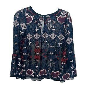 🆕 AQUA sheer floral lace long sleeve top bell sleeves size XS